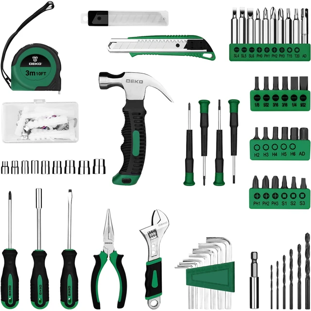 Alt view image 3 of 6 - Tool Kit: 8V Cordless Drill, Home Toolbox with storage case, Hand Tool set for Home Repairs 126 Piece, Green