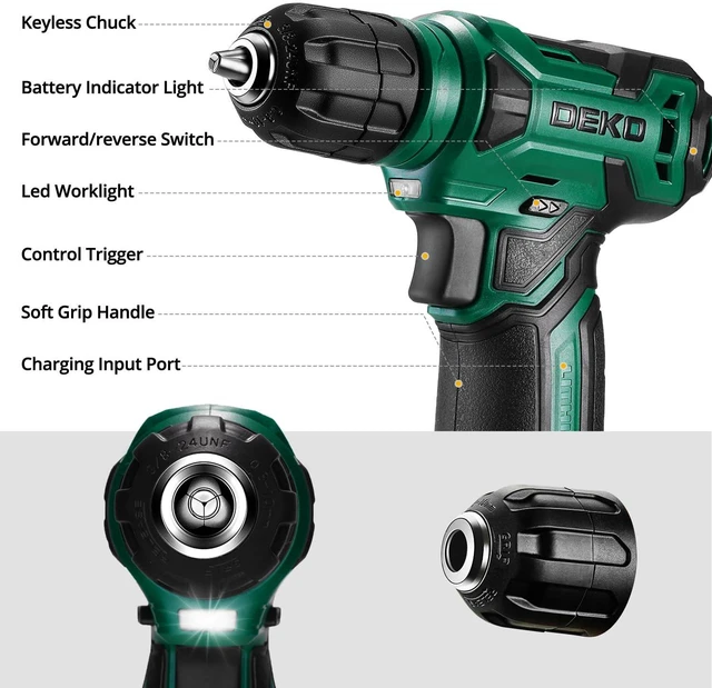 Alt view image 4 of 6 - Tool Kit: 8V Cordless Drill, Home Toolbox with storage case, Hand Tool set for Home Repairs 126 Piece, Green