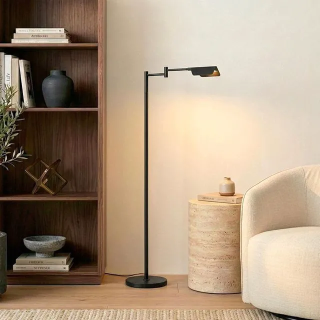 Alt view image 2 of 7 - Leaf Pharmacy LED Reading Lamp, Dimmable Floor Lamp with Easy Rotation Over Chair or Desk for Living Rooms & Offices, Adjustable Standing Lamp, Tall Lamp for Sewing & Craftwork - Jet Black
