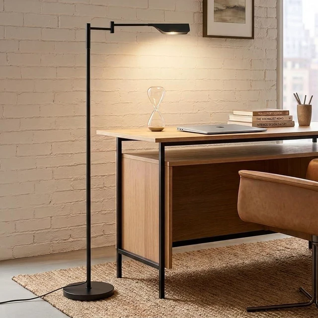Alt view image 5 of 7 - Leaf Pharmacy LED Reading Lamp, Dimmable Floor Lamp with Easy Rotation Over Chair or Desk for Living Rooms & Offices, Adjustable Standing Lamp, Tall Lamp for Sewing & Craftwork - Jet Black