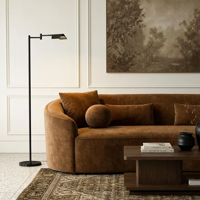 Alt view image 4 of 7 - Leaf Pharmacy LED Reading Lamp, Dimmable Floor Lamp with Easy Rotation Over Chair or Desk for Living Rooms & Offices, Adjustable Standing Lamp, Tall Lamp for Sewing & Craftwork - Jet Black