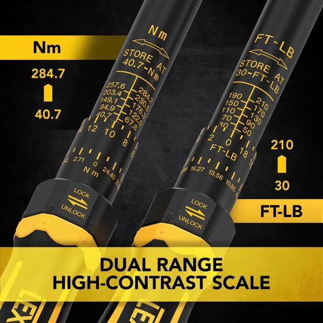 Alt view image 2 of 7 - Torque Wrench, 1/2-Inch Drive, Dual Scale 30-210 FT-LB (40.7-284.7 N·m), Premium Rubber-Grip Handle, Deluxe Hybrid Case (LX-TW12)
