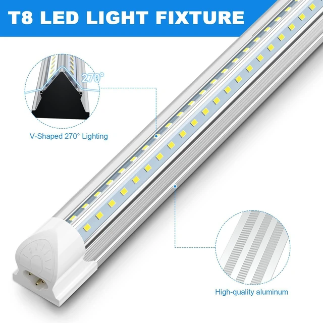 Alt view image 5 of 7 - (4-Pack) LED Shop Lights, 6FT 60W 8000LM, 6000K V-Shape Linkable LED Tube Ceiling Light, T8 Integrated Utility Shop Light Fixture for Garage Basement Office, Plug and Play, ETL Listed
