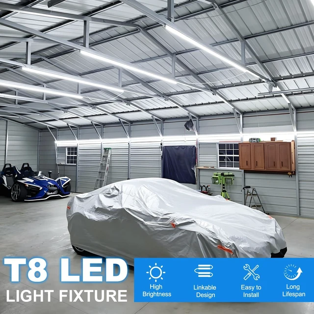 Alt view image 2 of 7 - (4-Pack) LED Shop Lights, 6FT 60W 8000LM, 6000K V-Shape Linkable LED Tube Ceiling Light, T8 Integrated Utility Shop Light Fixture for Garage Basement Office, Plug and Play, ETL Listed