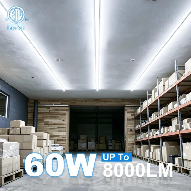 Alt view image 3 of 7 - (4-Pack) LED Shop Lights, 6FT 60W 8000LM, 6000K V-Shape Linkable LED Tube Ceiling Light, T8 Integrated Utility Shop Light Fixture for Garage Basement Office, Plug and Play, ETL Listed