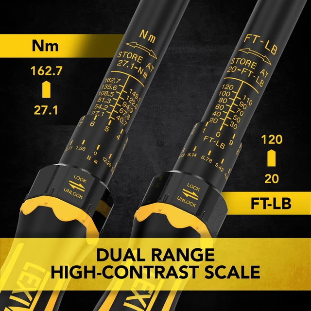 Alt view image 2 of 7 - Torque Wrench, 3/8-Inch Drive, Dual Scale 20-120 FT-LB (27.1-162.7 N·m), Premium Rubber-Grip Handle, Deluxe Hybrid Case (LX-TW38)