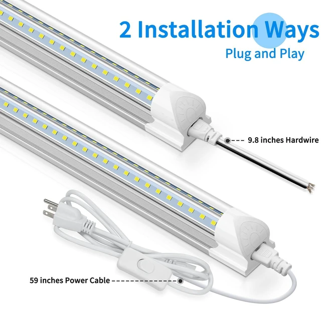 Alt view image 6 of 7 - (4-Pack) LED Shop Lights, 6FT 60W 8000LM, 6000K V-Shape Linkable LED Tube Ceiling Light, T8 Integrated Utility Shop Light Fixture for Garage Basement Office, Plug and Play, ETL Listed
