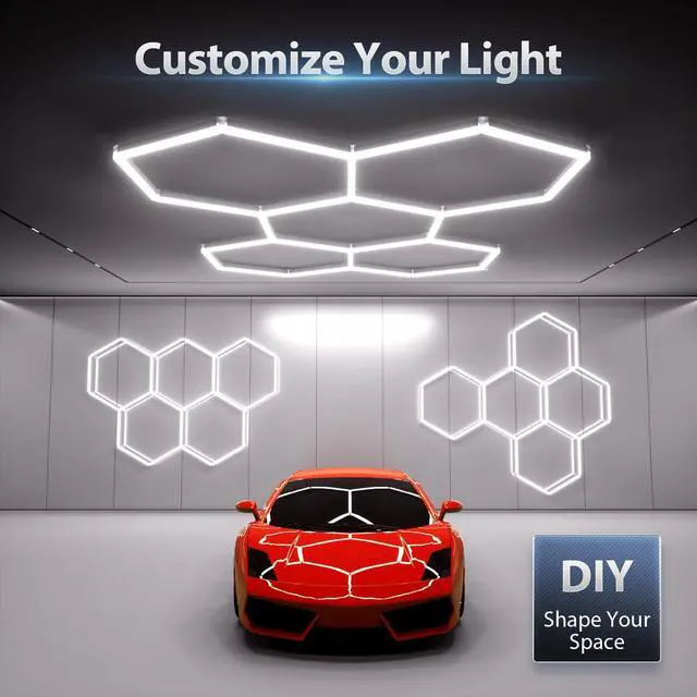 Alt view image 3 of 7 - Hexagon Garage Lights: 168W 5 Grids LED Garage Lights - Easy Install 6500K Super Bright Honeycomb Light for Workshop Warehouse Car Detailing Shop Exhibition Hall Gym