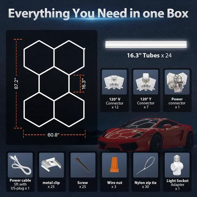 Alt view image 6 of 7 - Hexagon Garage Lights: 168W 5 Grids LED Garage Lights - Easy Install 6500K Super Bright Honeycomb Light for Workshop Warehouse Car Detailing Shop Exhibition Hall Gym