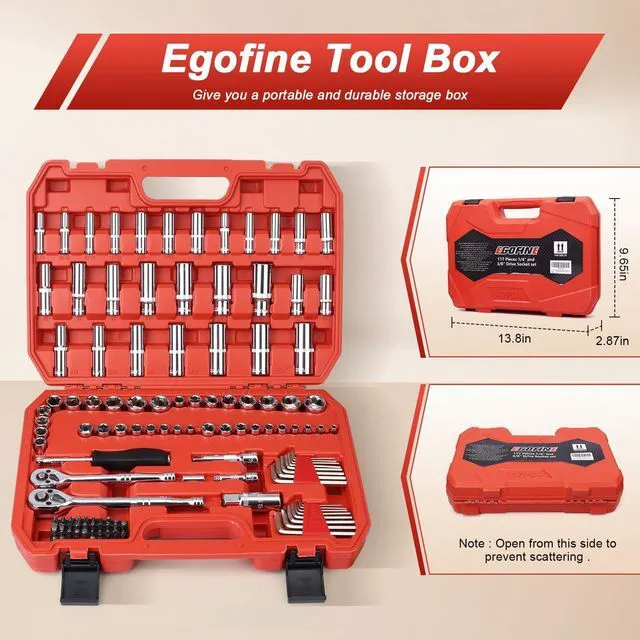 Alt view image 2 of 7 - 117 Pieces 1/4 & 3/8 inch Drive Socket Ratchet Wrench Set, Metric/SAE Size, with Bit Socket Set and Extension Bar for Auto Repairing and Household, with Storage Case