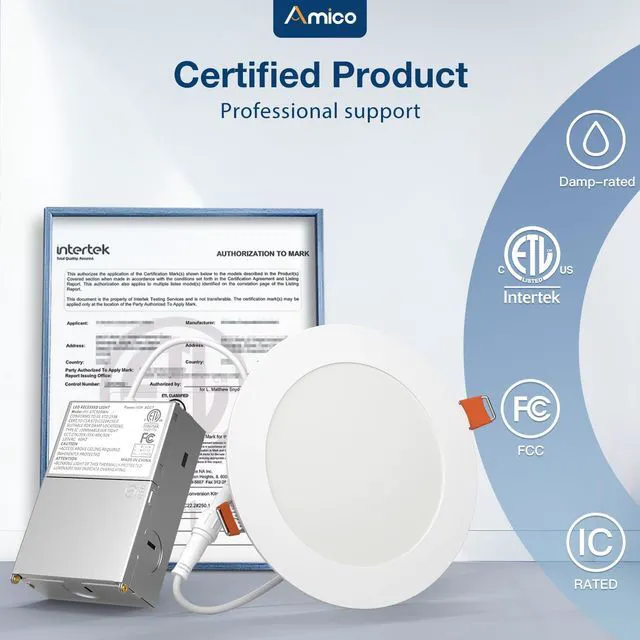 Alt view image 7 of 7 - 12 Pack 5 Inch LED Recessed Lighting, Canless Wafer Downlight, White 5CCT 2700K-5000K, 5%-100% Dimmable, Ultra-thin, Metal housing, 900LM 11W 120V, IC & Damp Rated, ETL & FCC, 50000h Life Span
