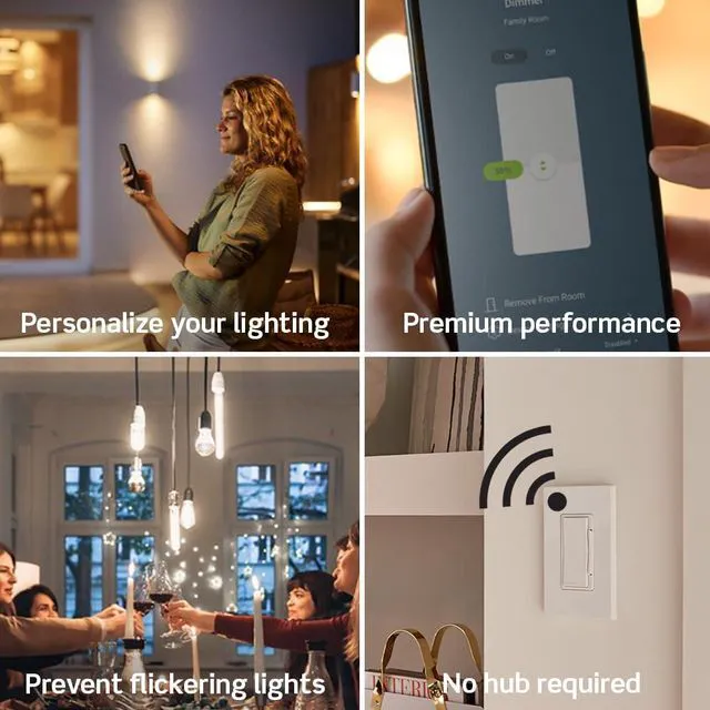 Alt view image 4 of 7 - Decora Smart Dimmer Switch, 0-10V, Wi-Fi, Neutral Wire Required, Works with Matter, My, Alexa, Google Assistant, Apple Home/Siri & Wired or Wire-Free 3-Way, D2710-1BW, White