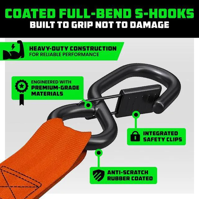 Alt view image 4 of 7 - Retractable Ratchet Straps (4-Pack) - 1in x 10ft, Orange 1,209lb Break Strength, Auto Self Retracting Design. For Truck, Cargo Trailer, Motorcycle, ATV & UTV Tie Downs. Orange