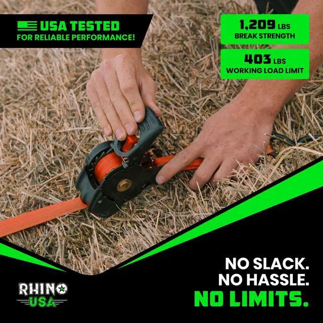 Alt view image 7 of 7 - Retractable Ratchet Straps (4-Pack) - 1in x 10ft, Orange 1,209lb Break Strength, Auto Self Retracting Design. For Truck, Cargo Trailer, Motorcycle, ATV & UTV Tie Downs. Orange