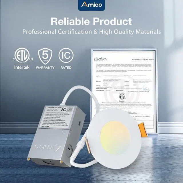 Alt view image 5 of 7 - 12 Pack 3 Inch LED Recessed Lighting, Canless Wafer Downlight, White 5CCT 2700K-5000K, 5%-100% Dimmable, Ultra-thin, Metal housing, 500LM 7W 120V, IC & Damp Rated, ETL & FCC, 50000h Life Span