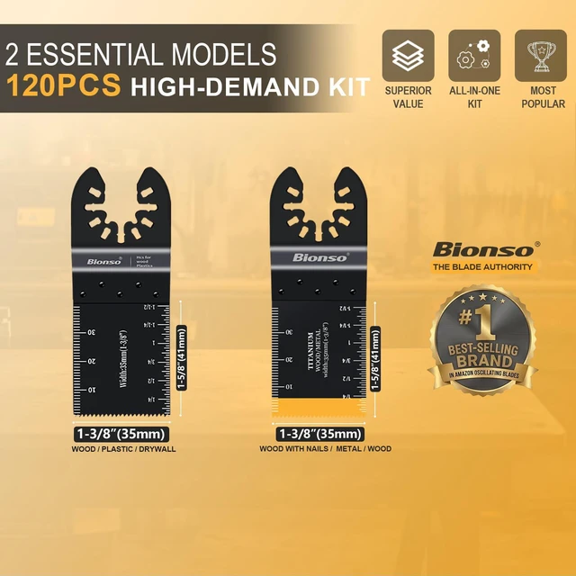 Alt view image 4 of 7 - 120PCS Oscillating Tool Blade, Professional Universal Titanium Multitool Blades for Wood Metal, Multi Tool Blades Kits, Oscillating Saw Blades Fit Dewalt Ryobi Milwaukee Rockwell Fein Makita