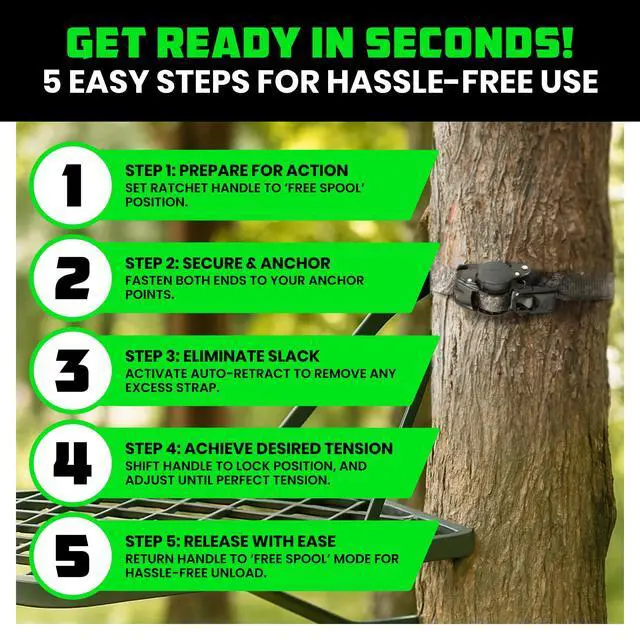 Alt view image 7 of 7 - Retractable Ratchet Straps (4-Pack) - 1in x 9ft, Camo 1,209lb Break Strength, Auto Self Retracting Design. For Truck, Cargo Trailer, Motorcycle, ATV & UTV Tie Downs. Camo