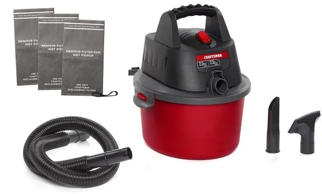 Main image of CMXEVBE17250 2.5 Gallon 2.5 Peak HP Wet Dry Shop Vacuum Bundle Portable Wet and Dry Vac with 4 Filter Bags, Retaining Band, Hose and Attachments for Cleaning in the Home