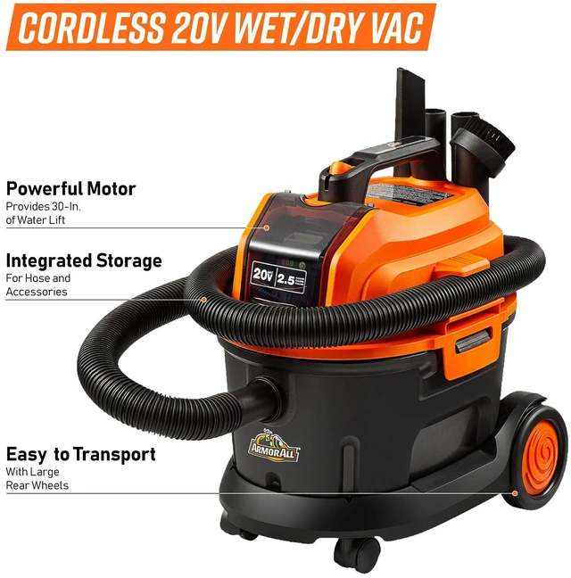Alt view image 2 of 6 - DAA202W 0901 2.5 Gal 20V Max Cordless Wet/Dry Vac Orange/Black Cordless Convenience, Powerful Wet/Dry Cleanup, Built for Auto Detailing, Portable Everyday Cleaning, Grab-and-Go Design