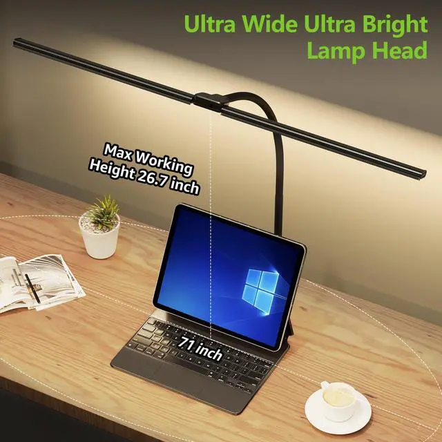 Alt view image 4 of 7 - LED Desk Lamp for Home Office, 3000K Warm White Double Head Architect Task Lamps with Clamp, Dimmable Adjustable Flexible, Black