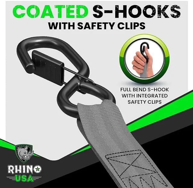 Alt view image 5 of 7 - Retractable Ratchet Straps (4-Pack) - 1in x 10ft, Gray 1,209lb Break Strength, Auto Self Retracting Design. For Truck, Cargo Trailer, Motorcycle, ATV & UTV Tie Downs. Gray