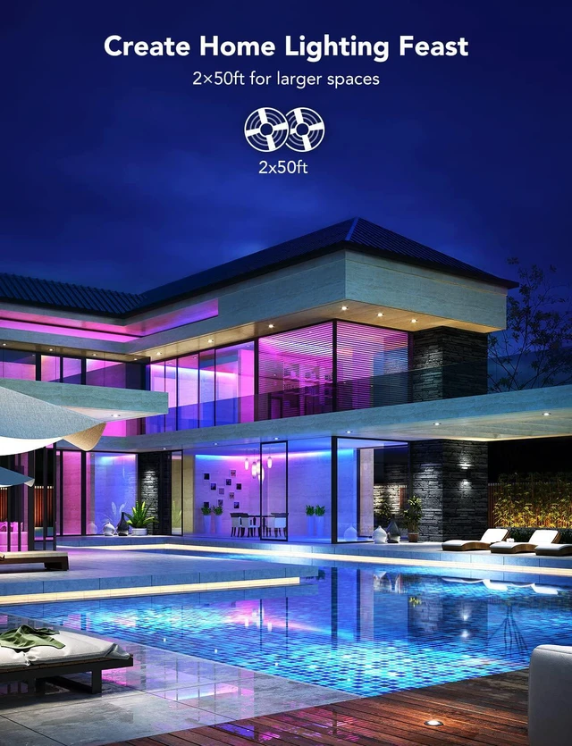 Alt view image 3 of 7 - 100ft RGBIC LED Strip Lights, LED Lights for Bedroom, APP Control DIY Multiple Colors on One Line, Color Changing Lights for Home Decor, Bluetooth Strip Lights with APP Control