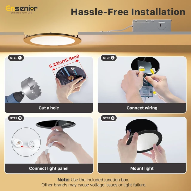 Alt view image 6 of 7 - 16 Pack 6 Inch LED Recessed Ceiling Light, Dimmable, 2700K-5000K 5CCT, 1200LM 12W 120V, High Brightness Canless Wafer Downlight, Black - ETL&FCC&IC