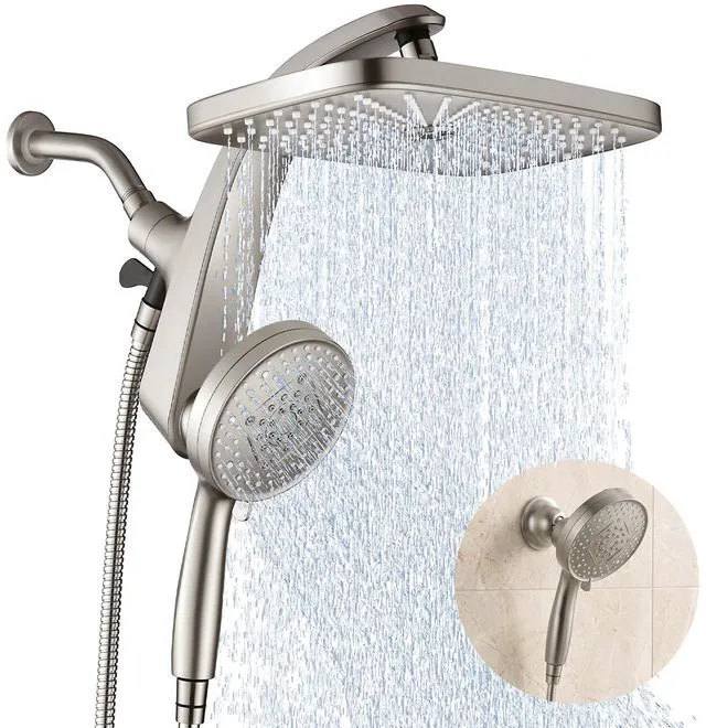 Main image of Rain Shower Head with Handheld Showerhead, Nickel 1.8GPM 460311 + Holder 12" High Pressure Rainfall Shower Heads, 9 Sprays Handheld Showerheads, Magnetic Docking, Power Jets, 59" Shower Hose