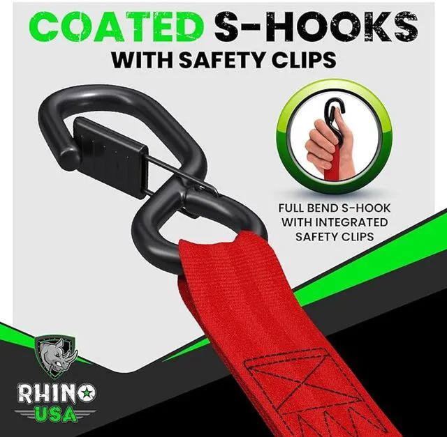 Alt view image 5 of 7 - Retractable Ratchet Straps (4-Pack) - 1in x 10ft, Red 1,209lb Break Strength, Auto Self Retracting Design. For Truck, Cargo Trailer, Motorcycle, ATV & UTV Tie Downs. Red