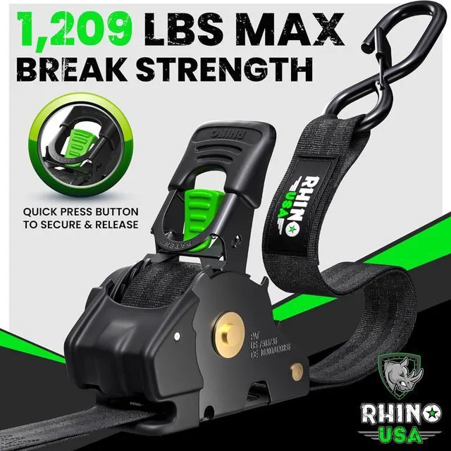 Alt view image 2 of 7 - Retractable Ratchet Straps (4-Pack) - 1in x 10ft, Black 1,209lb Break Strength, Auto Self Retracting Design. For Truck, Cargo Trailer, Motorcycle, ATV & UTV Tie Downs. Black
