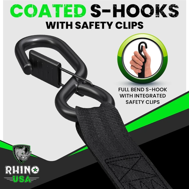Alt view image 5 of 7 - Retractable Ratchet Straps (4-Pack) - 1in x 10ft, Black 1,209lb Break Strength, Auto Self Retracting Design. For Truck, Cargo Trailer, Motorcycle, ATV & UTV Tie Downs. Black