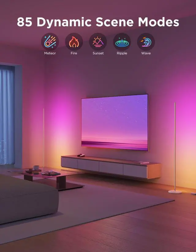 Alt view image 4 of 7 - RGBIC Floor Lamp Basic, 1000lm LED Corner Lamp, Champagne Works with Alexa, Smart Modern Floor Lamp with Music Sync and 16 Million DIY Colors, Color Changing Standing Lamp for Bedroom