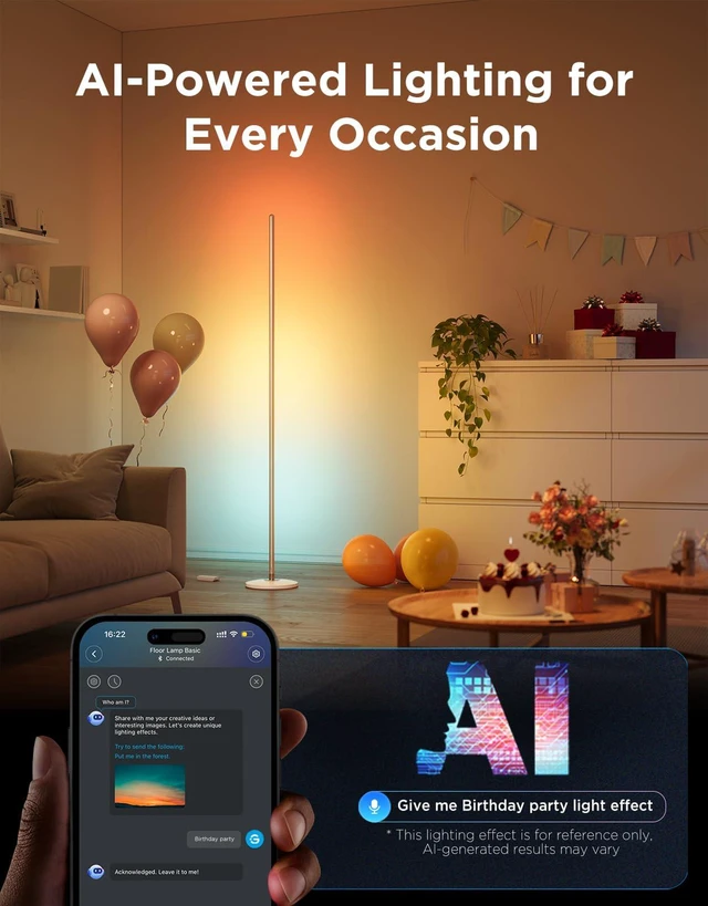 Alt view image 6 of 7 - RGBIC Floor Lamp Basic, 1000lm LED Corner Lamp, Champagne Works with Alexa, Smart Modern Floor Lamp with Music Sync and 16 Million DIY Colors, Color Changing Standing Lamp for Bedroom