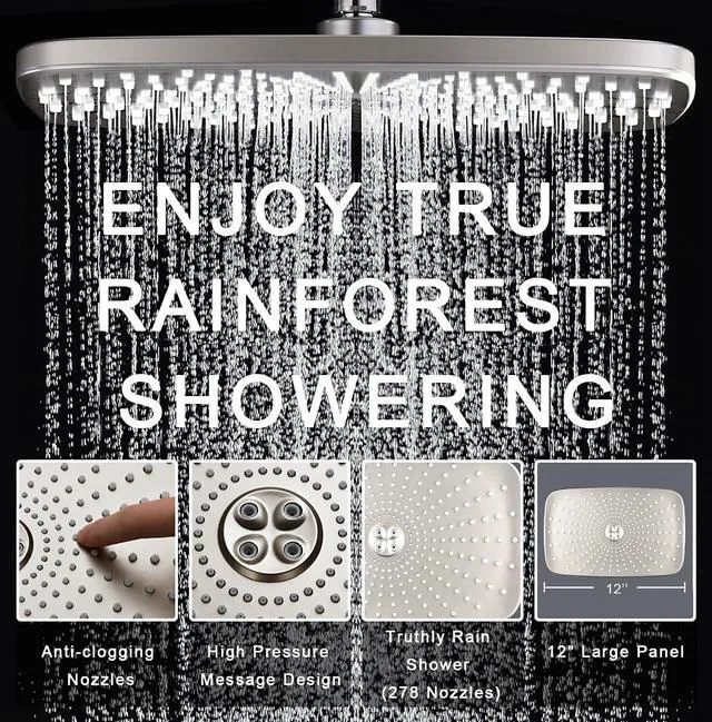 Alt view image 3 of 7 - Rain Shower Head with Handheld Showerhead, Nickel 1.8GPM 460311 + Holder 12" High Pressure Rainfall Shower Heads, 9 Sprays Handheld Showerheads, Magnetic Docking, Power Jets, 59" Shower Hose