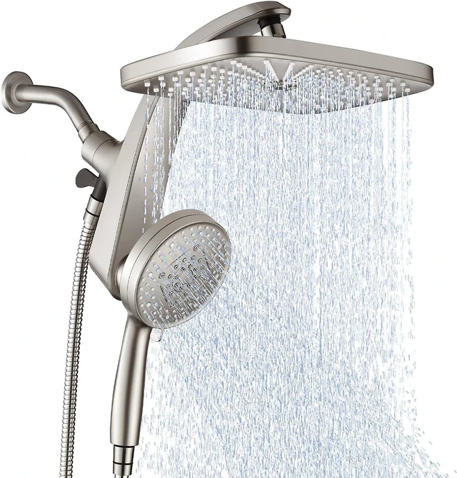 Main image of Rain Shower Head with Handheld Showerhead, Nickel 1.8GPM 460311 12" High Pressure Rainfall Shower Heads, 9 Sprays Handheld Showerheads, Magnetic Docking, Power Jets, 59" Shower Hose