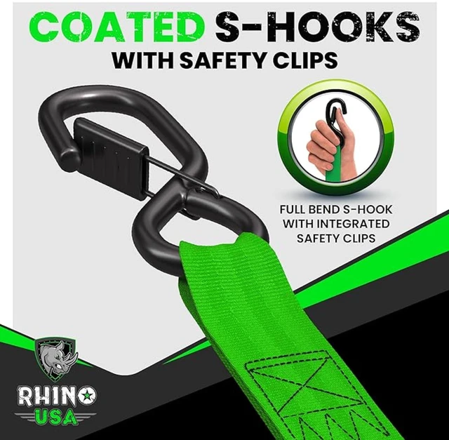 Alt view image 5 of 7 - Retractable Ratchet Straps (4-Pack) - 1in x 10ft, Green 1,209lb Break Strength, Auto Self Retracting Design. For Truck, Cargo Trailer, Motorcycle, ATV & UTV Tie Downs. Green