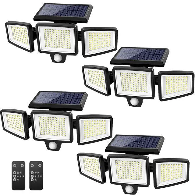 Main image of Solar Outdoor Lights 2500LM 210 LED Security Lights with Remote Control,3 Heads Motion Sensor Lights, IP65 Waterproof,270° Wide Angle Flood Wall Lights with 3 Modes(4 Pack)