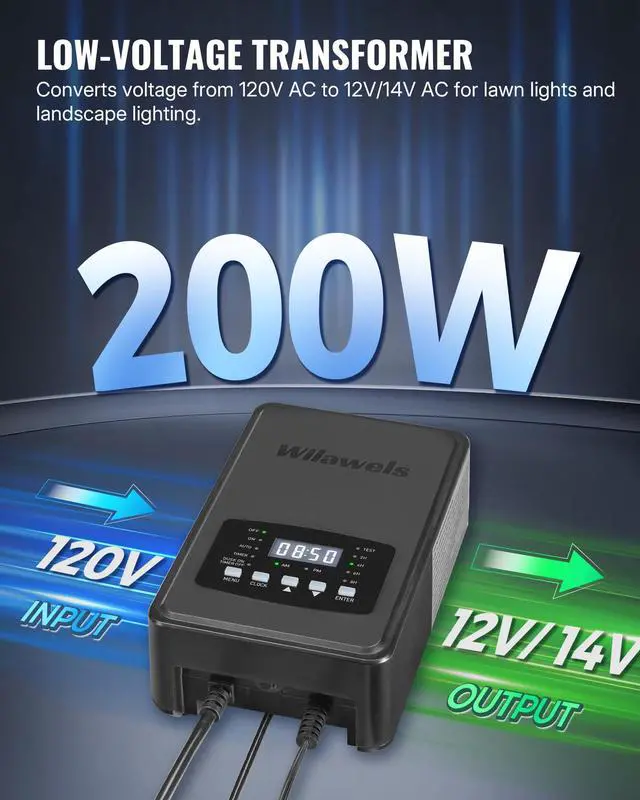 Alt view image 2 of 7 - 200W Low Voltage Landscape Transformer, Weatherproof Outdoor Low Voltage Transformer, 120V AC to 12/14V AC, Landscape Lighting Transformer with Timer and Photocell Sensor, ETL Listed D11LT06