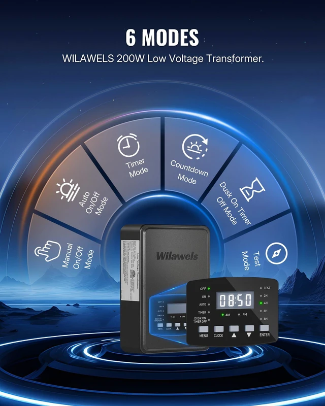 Alt view image 3 of 7 - 200W Low Voltage Landscape Transformer, Weatherproof Outdoor Low Voltage Transformer, 120V AC to 12/14V AC, Landscape Lighting Transformer with Timer and Photocell Sensor, ETL Listed D11LT06