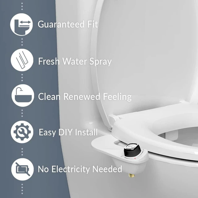 Alt view image 2 of 7 - Cassel Bidet Bundle, Slow-Close Never Loosen Toilet Seat with Perfect Fit, Fresh Water Spray, Non-Electric, Easy to Install Bidet, ELONGATED, White
