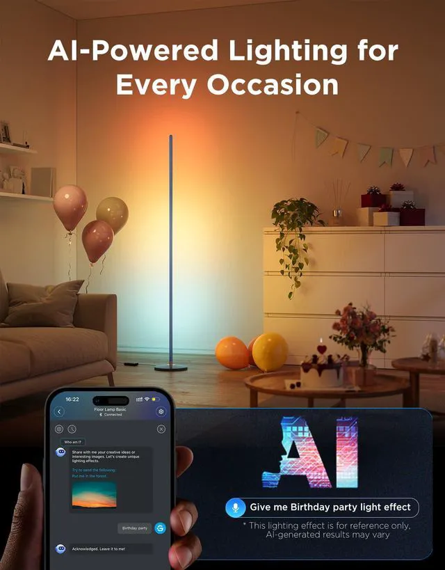 Alt view image 4 of 7 - RGBIC Floor Lamp Basic, 1000lm LED Corner Lamp, Blue Works with Alexa, Smart Modern Floor Lamp with Music Sync and Color Changing Standing Lamp for Bedroom Living Room