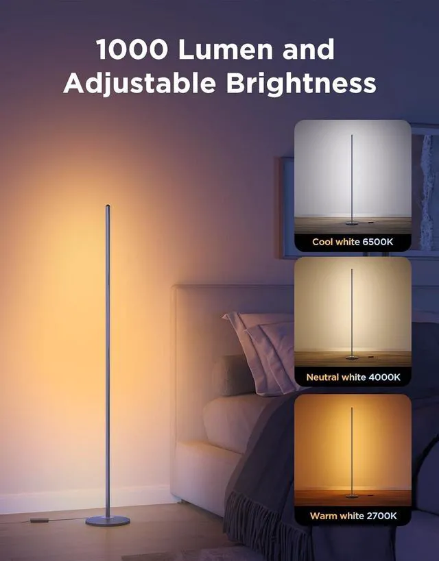 Alt view image 5 of 7 - RGBIC Floor Lamp Basic, 1000lm LED Corner Lamp, Blue Works with Alexa, Smart Modern Floor Lamp with Music Sync and Color Changing Standing Lamp for Bedroom Living Room