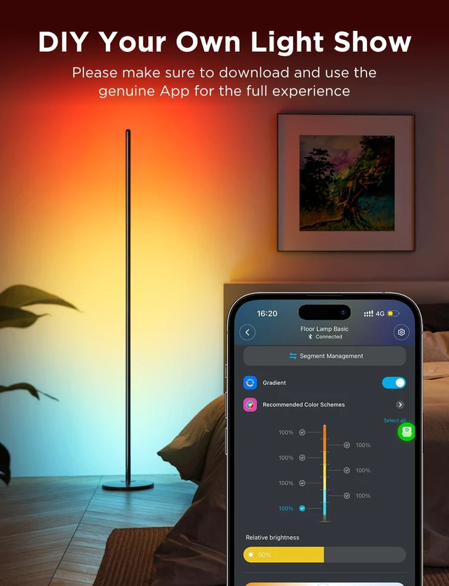 Alt view image 3 of 7 - RGBIC Floor Lamp Basic, 1000lm LED Corner Lamp, Blue Works with Alexa, Smart Modern Floor Lamp with Music Sync and Color Changing Standing Lamp for Bedroom Living Room