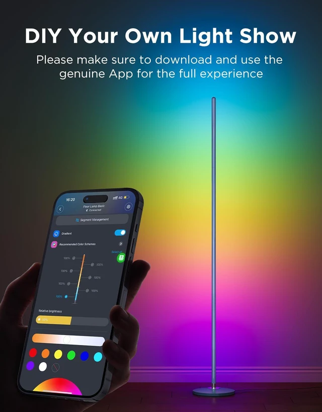 Alt view image 7 of 7 - RGBIC Floor Lamp Basic, 1000lm LED Corner Lamp, Blue Works with Alexa, Smart Modern Floor Lamp with Music Sync and Color Changing Standing Lamp for Bedroom Living Room