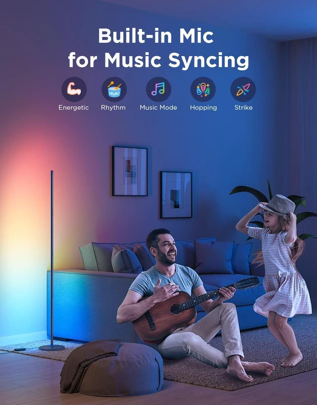 Alt view image 6 of 7 - RGBIC Floor Lamp Basic, 1000lm LED Corner Lamp, Blue Works with Alexa, Smart Modern Floor Lamp with Music Sync and Color Changing Standing Lamp for Bedroom Living Room