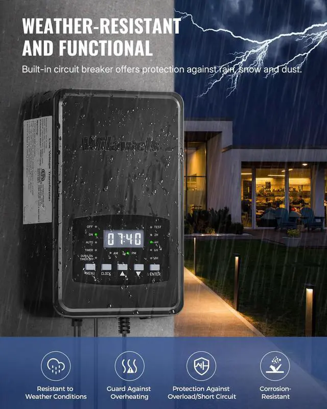 Alt view image 6 of 7 - 200W Low Voltage Landscape Transformer, Weatherproof Outdoor Low Voltage Transformer, 120V AC to 12/14V AC, Landscape Lighting Transformer with Timer and Photocell Sensor, ETL Listed D11LT06