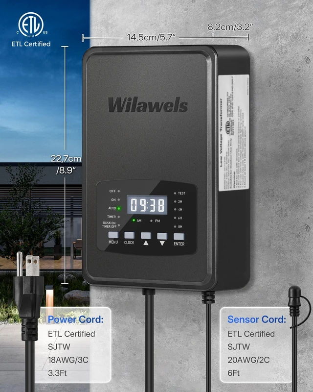 Alt view image 7 of 7 - 200W Low Voltage Landscape Transformer, Weatherproof Outdoor Low Voltage Transformer, 120V AC to 12/14V AC, Landscape Lighting Transformer with Timer and Photocell Sensor, ETL Listed D11LT06