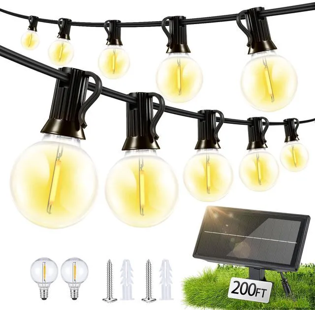 Main image of Solar Lights Outdoor Waterproof: G40 60M 200FT Shatterproof Bulbs Patio Lights - Solar Powered 3 Light Modes Solar Light - Camping Backyard Garden Deck Outside Yard