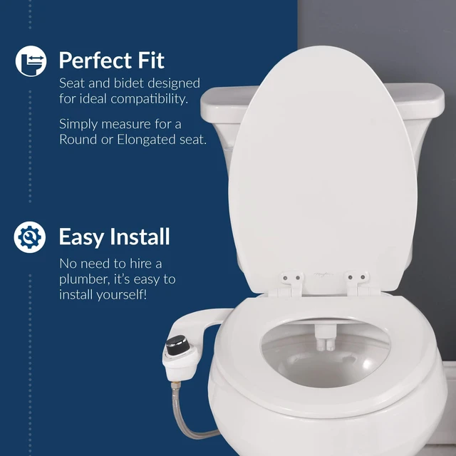 Alt view image 5 of 7 - Cassel Bidet Bundle, Slow-Close Never Loosen Toilet Seat with Perfect Fit, Fresh Water Spray, Non-Electric, Easy to Install Bidet, ELONGATED, White