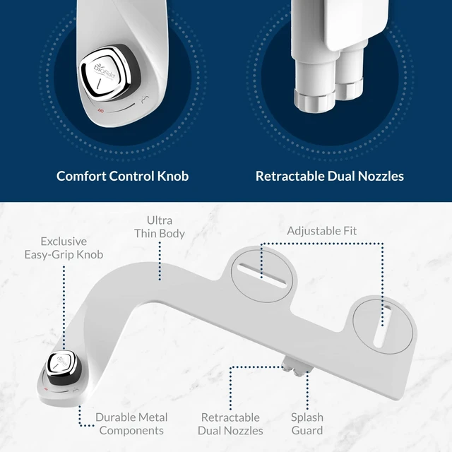 Alt view image 4 of 7 - Cassel Bidet Bundle, Slow-Close Never Loosen Toilet Seat with Perfect Fit, Fresh Water Spray, Non-Electric, Easy to Install Bidet, ELONGATED, White
